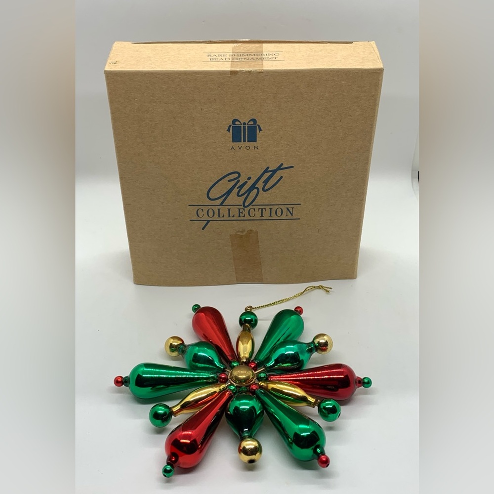 Vintage AVON 1999 Christmas Rare Shimmering Glass Bead Ornament with Box